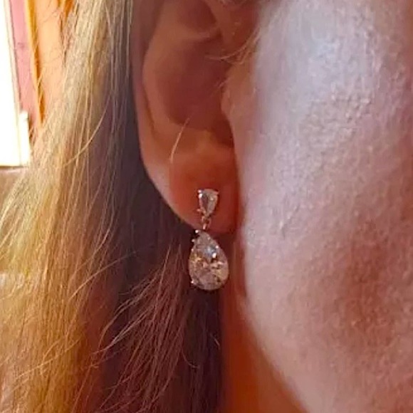 Sterling Silver Pear Drop Diamond Earrings - Picture 6 of 11